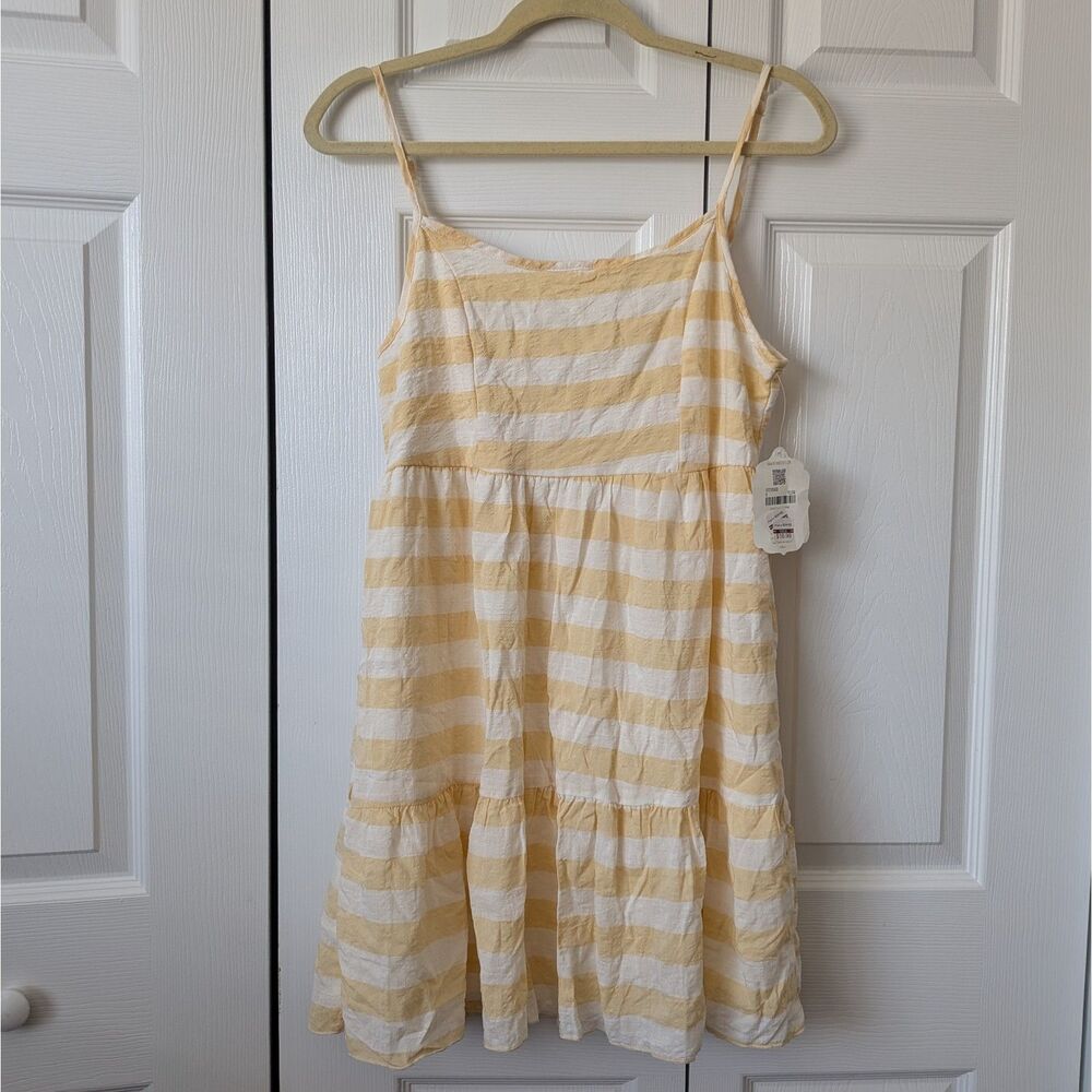 Altar’d State Yellow & White Stripe Sun Dress Medium Beachy Coastal Preppy